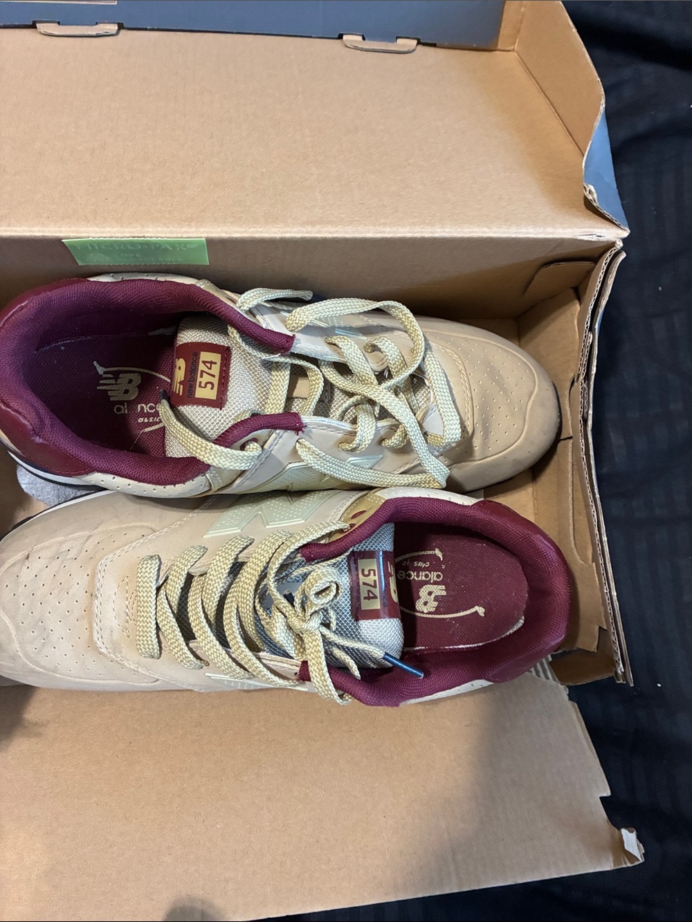 New Balance Kids 574 Sneakers in Beige with Burgundy Lining